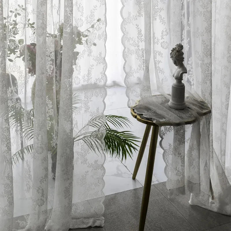 STORESDE French Lace Tulle Curtain White Tulle Lace Curtains Blind Living Room Bedroom Breathable Screen Curtain Wedding Decor Curtains