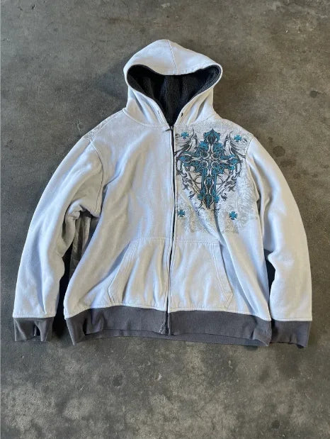 STORESDE Gothic Oversized Pattern Exquisite Printed Hoodie Y2K Couple Fashion Sports Zipper Street Multifunctional Hoodie
