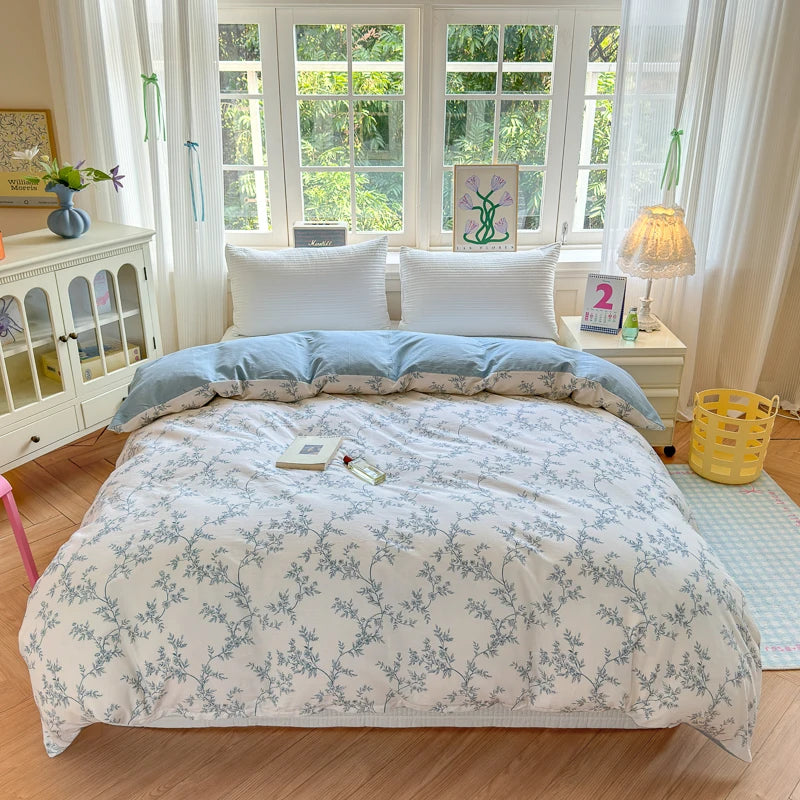 STORESDE Floral Printed Duvet Cover 1Piece- 100% Cotton Luxury Bedding, Pre-Washed for Softness, for Bedroom Decor - Zipper Closure
