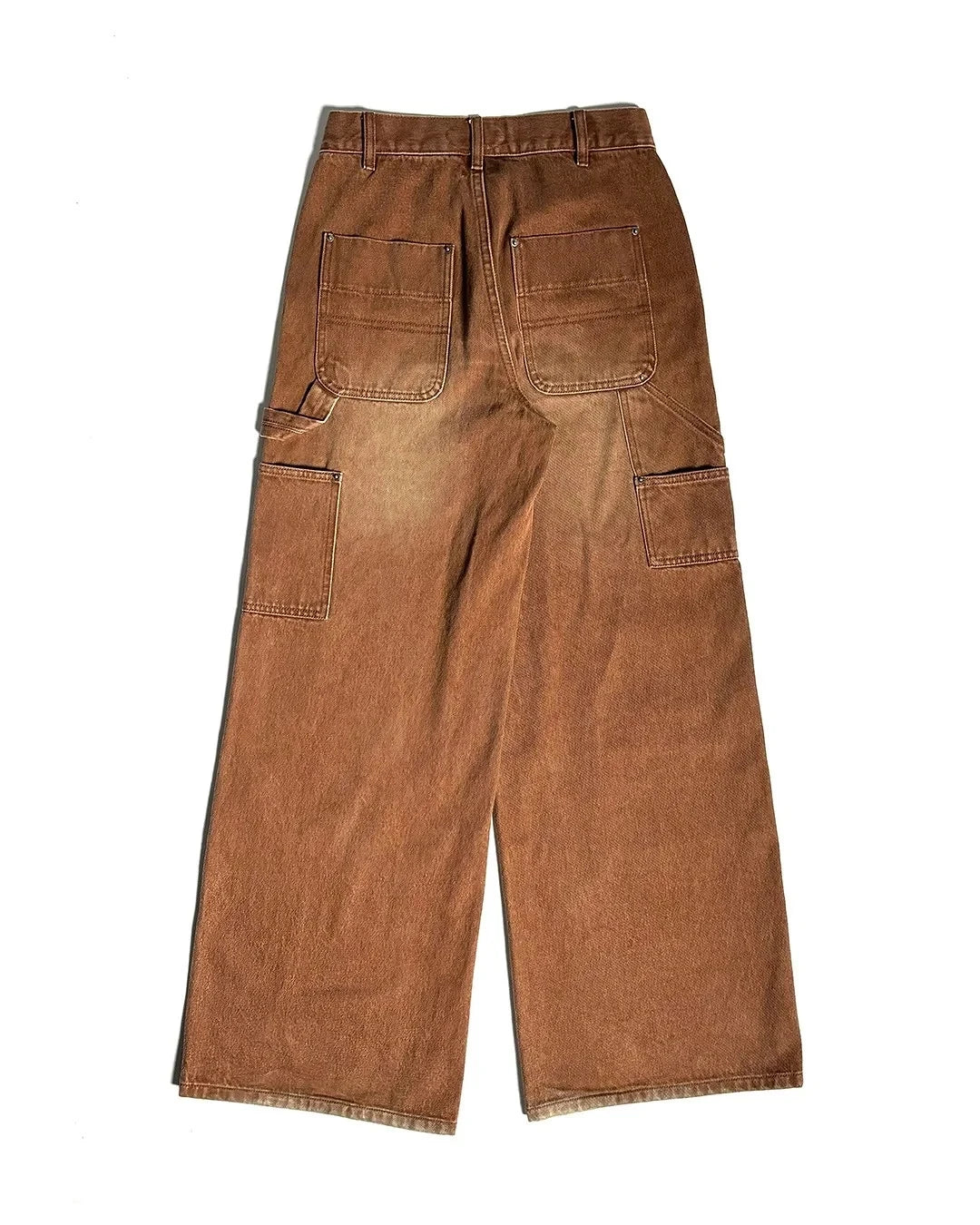 STORESDE Embroidered Smoke Pattern Denim Jeans Men Women Vintage Brown Gradient Wash Streetwear High Waisted Slim Fit Trousers