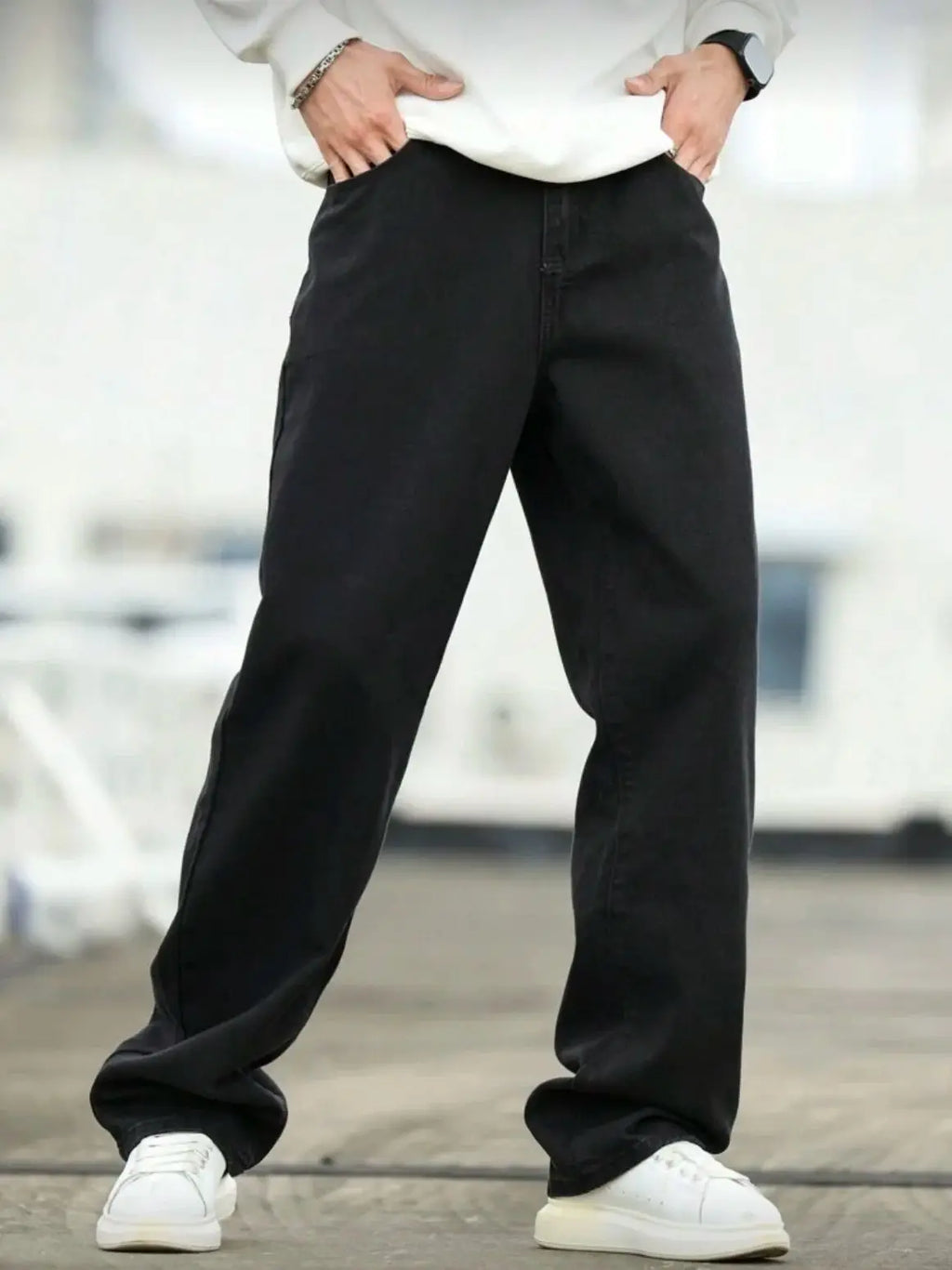 STORESDE Men's Wide Leg Jeans - Oversized Straight Fit Denim Pants with Casual Drop Crotch
