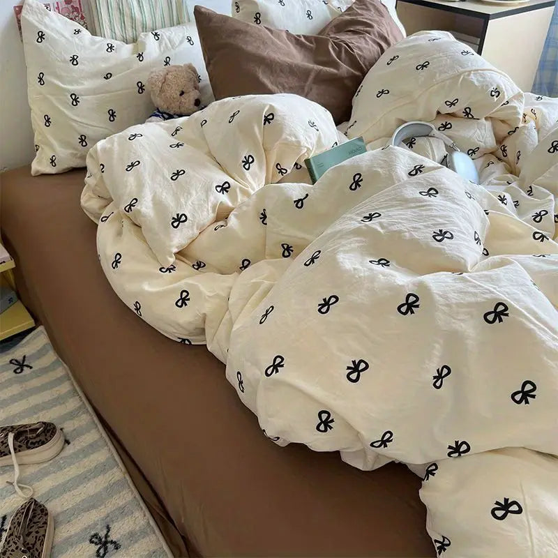 STORESDE Kids Duvet Cover Set Cute Cartoon No Filler Single Queen Size Girls Boys Flat Sheet Pillowcase Spring Summer Soft Bed Linens
