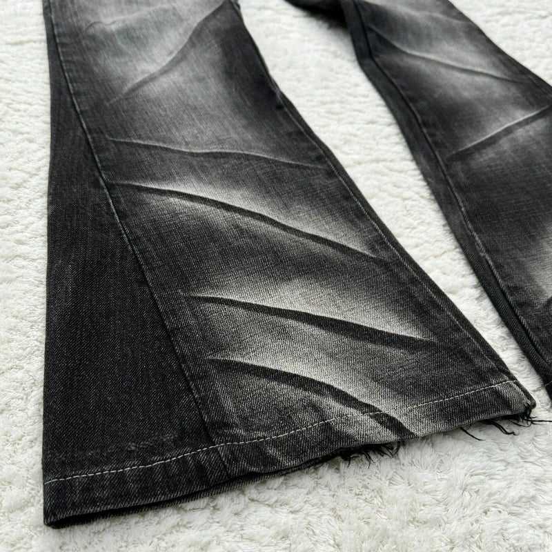STORESDE Y2k Flared Lace Up Jeans Retro Washed Paw Prints Double Waist Men's Slim Fit Jeans Gothic High Street Wear Unisex Bootcut Jeans