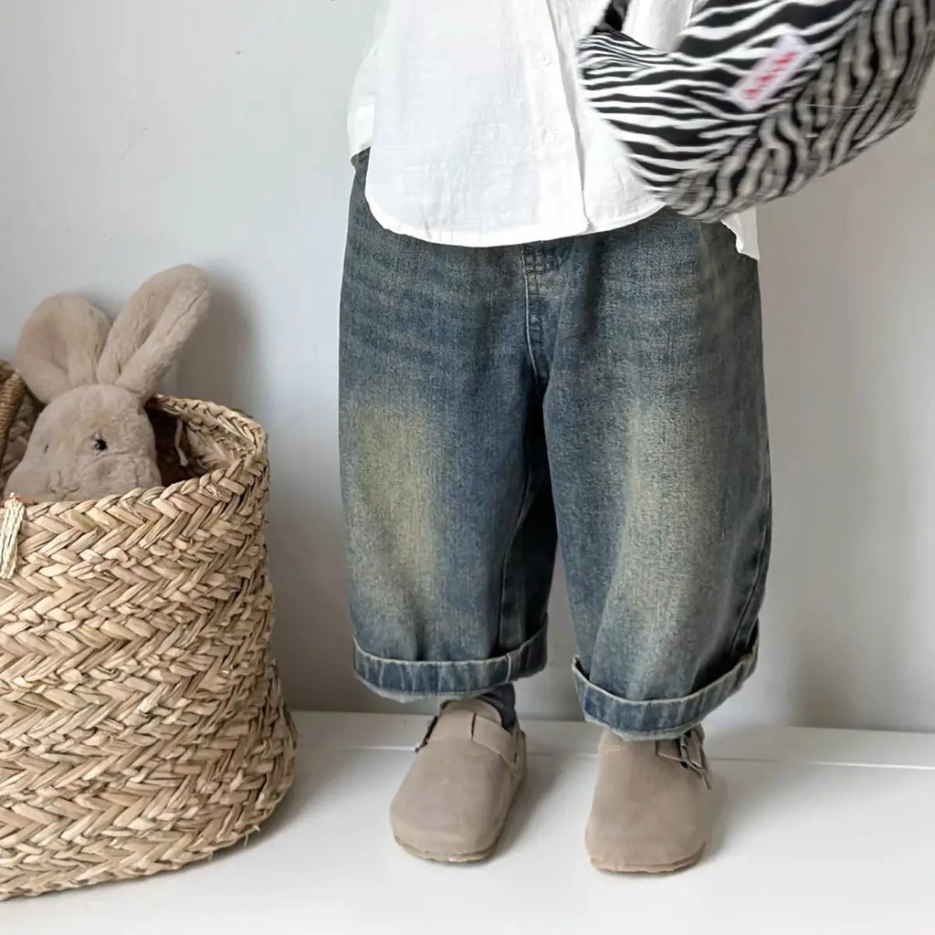 STORESDE Kids Wide Leg Pants New 2025 Spring Autumn Fashion Korean Casual Baggy Simple Style Jeans