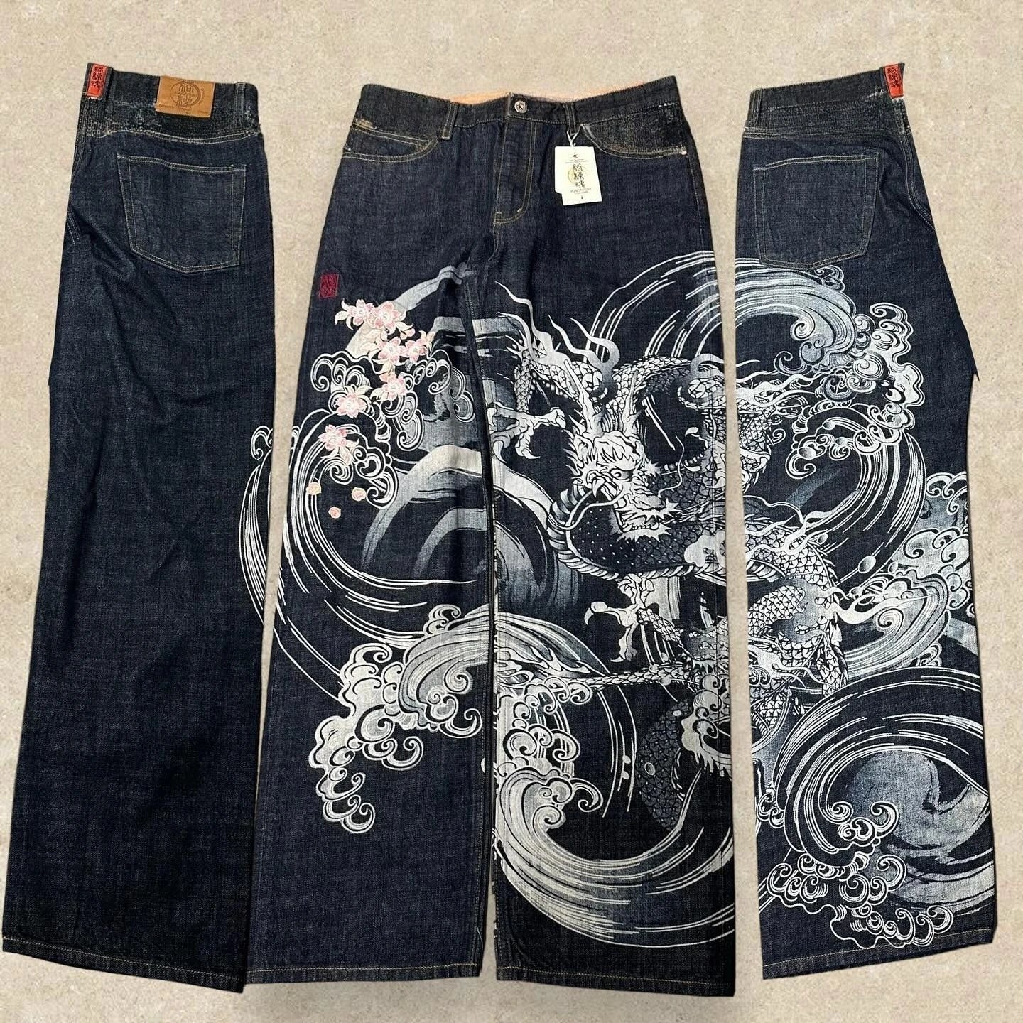 STORESDE Japanese Harajuku Jeans Mens New Dragon High Quality Jeans Gothic Y2K Vintage Hip Hop Streetwear Denim Fabric Wide Leg Pants