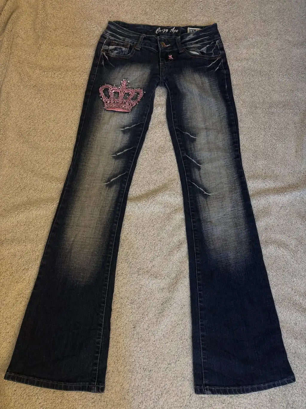 STORESDE New Baggy Slim Fit Denim Jeans Women Crown Diamond High Waist Casual Y2K Graphic Japanese Streetwear Vintage Washed Pants Women