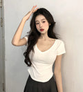 STORESDE Sexy V-neck Short Sleeve T-shirts for Women Summer New Tees Top Black White Basic Tshirt Y2K Korean Style Women's Clothes 2026