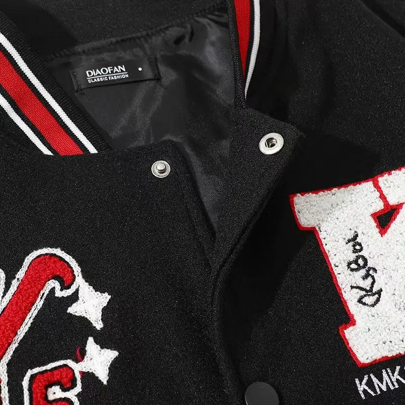 STORESDE American New Letter Flocking Baseball Uniform Jacket Y2K Retro Vintage Lovers Motorcycle Casual Jacket For Men And Women Coats