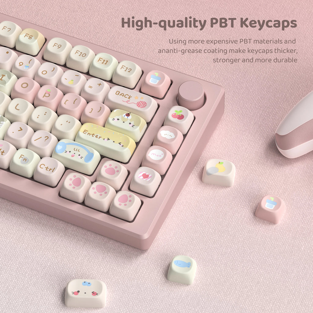 STORESDE Pink Cat Dye Sublimation PBT Keycaps 136 Keys MOA Profile Keyboard Keycaps for Cherry Gateron MX Switches Mechanical Keyboards