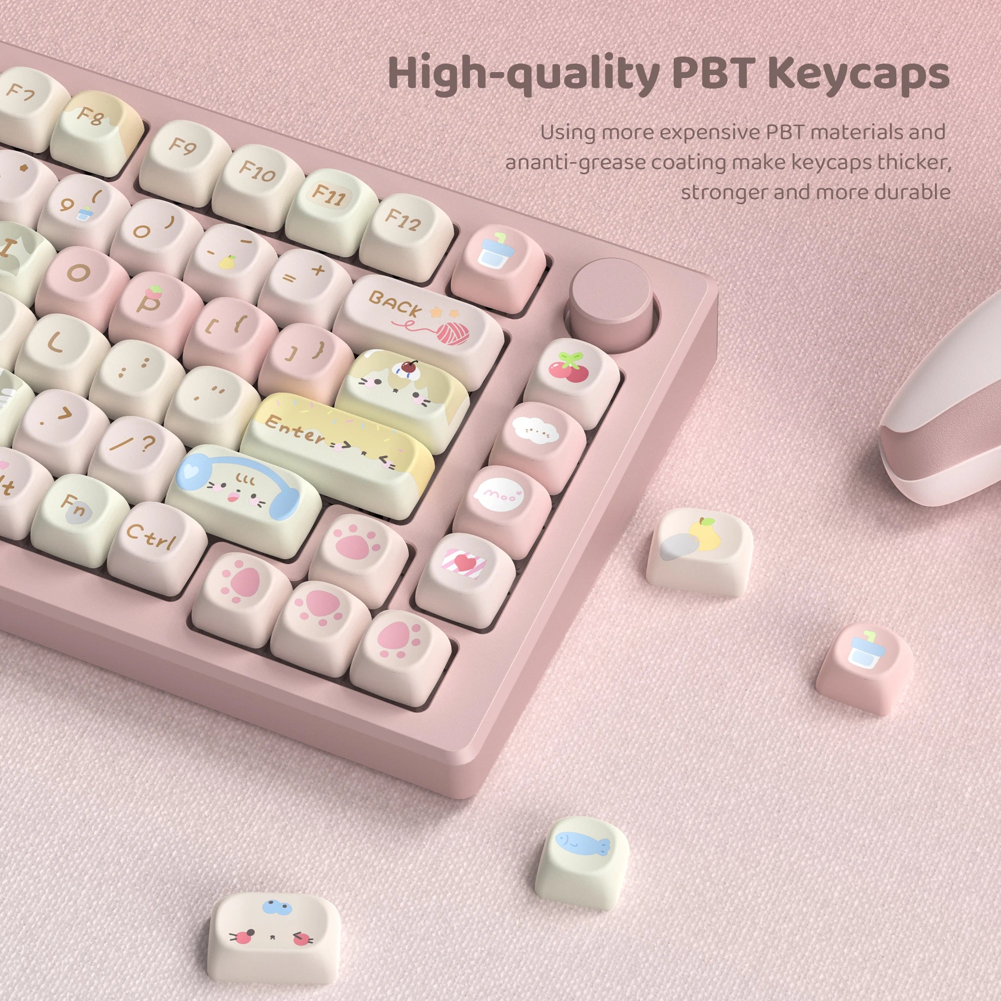 STORESDE Pink Cat Dye Sublimation PBT Keycaps 136 Keys MOA Profile Keyboard Keycaps for Cherry Gateron MX Switches Mechanical Keyboards