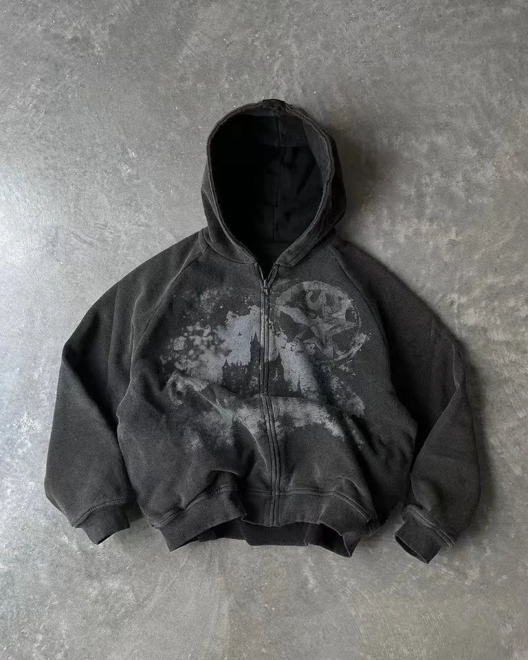 STORESDE Man Hoodie Y2k Goth Streetwear Men Hip Hop Streetwear Harajuku Gothic Pattern Zip Up 90s Graphic Sweatshirt Japanese Anime