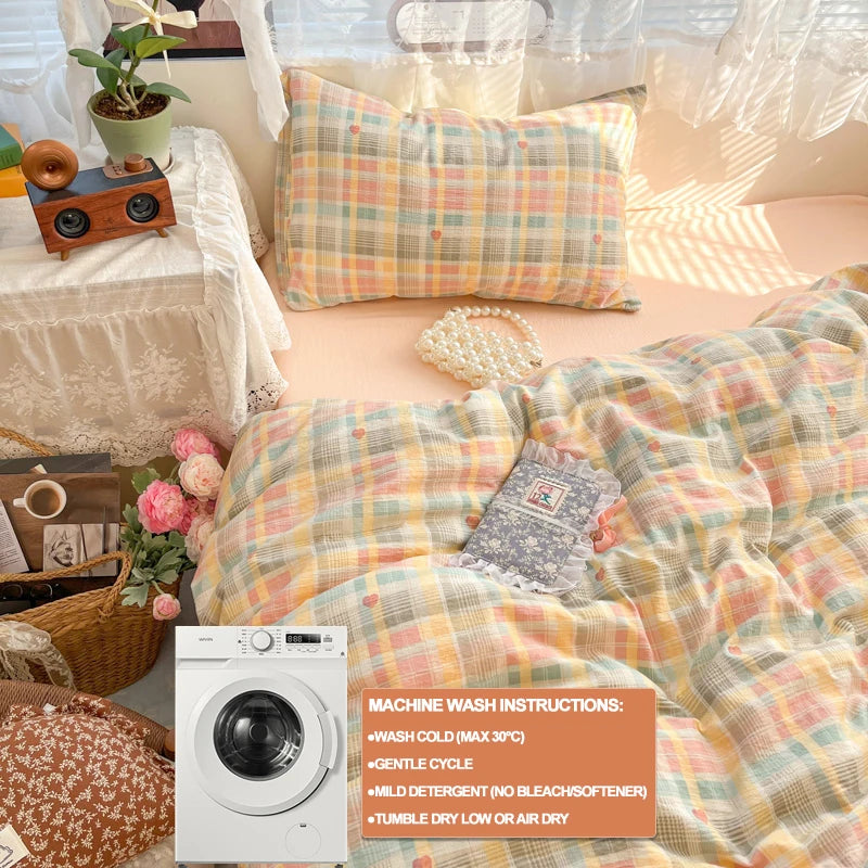 STORESDE Plaid Duvet Cover Set with 2 Pillowcases, Breathable Ultra-Soft Bedding Set for Single/Couple Size Bed, Comforter Cover Set