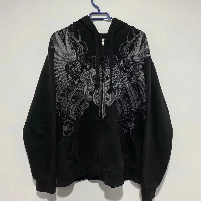 STORESDE 2025 American Vintage Oversized Skull Graphic Zipper Hoodie Men Y2K Harajuku Hip Hop Gothic Couple Casual Joker Sweatshirt Coats