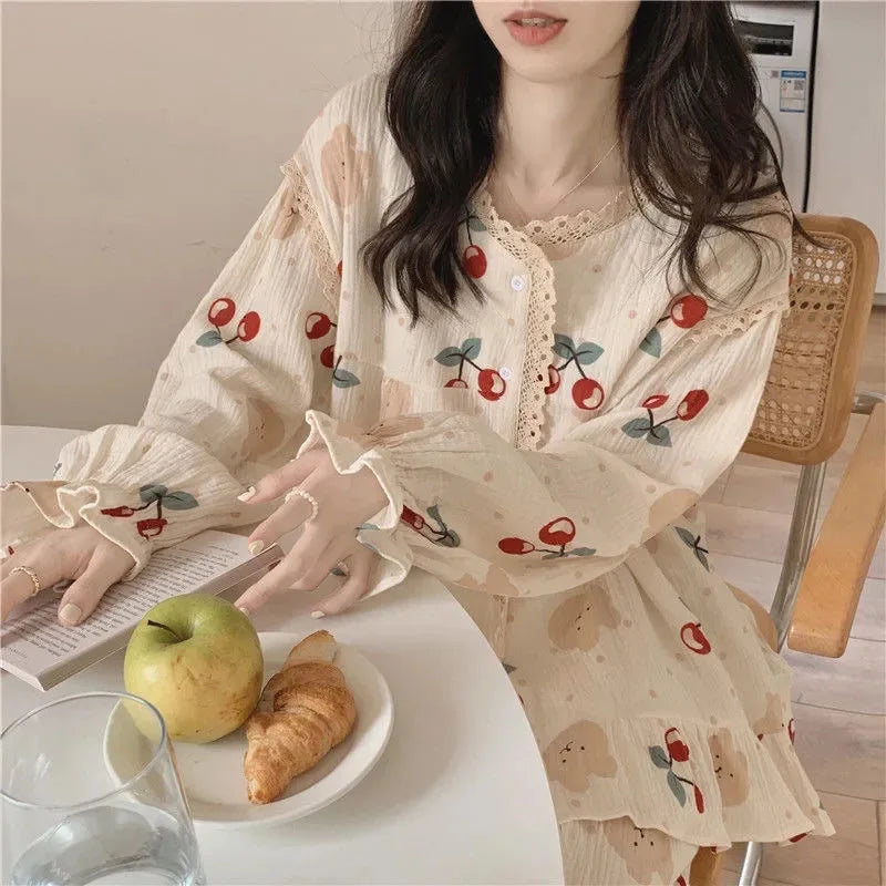 STORESDE 2026 Princess Style Women's Plus Size Student Nightwear Ladies Sweet Breathable Crew Neck Sleepwear Loungewear