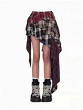 STORESDE 2025 Autumn Summer New Fashion Design Plaid Tassel Short Skirt High Waist Japan Popular Half Skirt Women's Skirt Pants