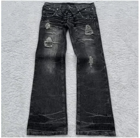 STORESDE Y2K High Street Red Letter Embroidered Baggy Jeans Women Gothic American New Straight Pants Fashion Street Retro Wide-leg Pants