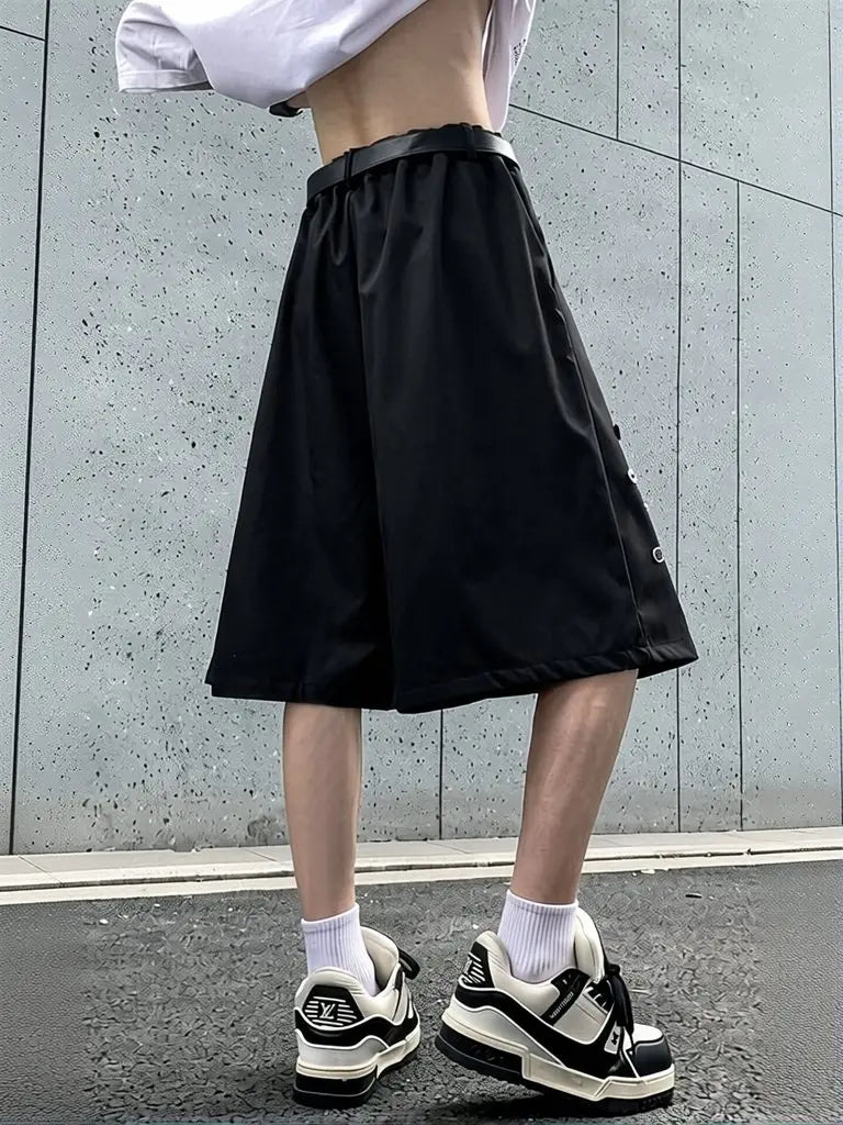 STORESDE Streetwear Wide leg Shorts Men Black Dress Pants Casual Man Oversized Lightweight Breathable Hip Hop Blazer Shorts Summer