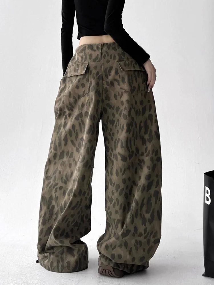 STORESDE Leopard Y2K Wide Leg Pant Women Sexy Low Waist Loose Hip Hop American Trousers Spring Streetwear Vintage Bf Harajuku Casual Pant