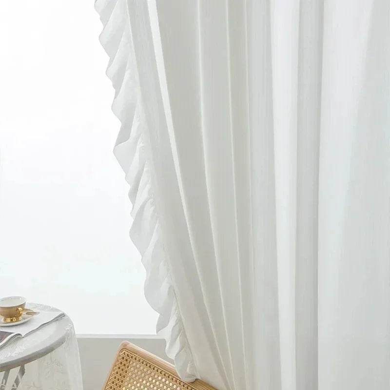 STORESDE White Vintage Ruffle Tulle Curtains For Girls Bedroom Romantic Bay Window Drapes Living Room Soft Chiffon Thicker Sheer