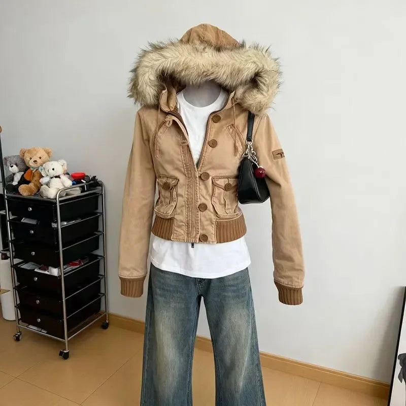 STORESDE Autumn and winter fashion jacket millennium style brown 2025Y2K retro new style waist slimming short coat small versatile top