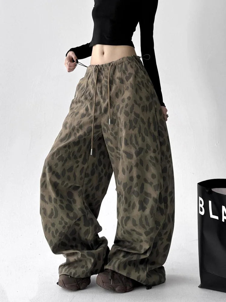 STORESDE Leopard Y2K Wide Leg Pant Women Sexy Low Waist Loose Hip Hop American Trousers Spring Streetwear Vintage Bf Harajuku Casual Pant