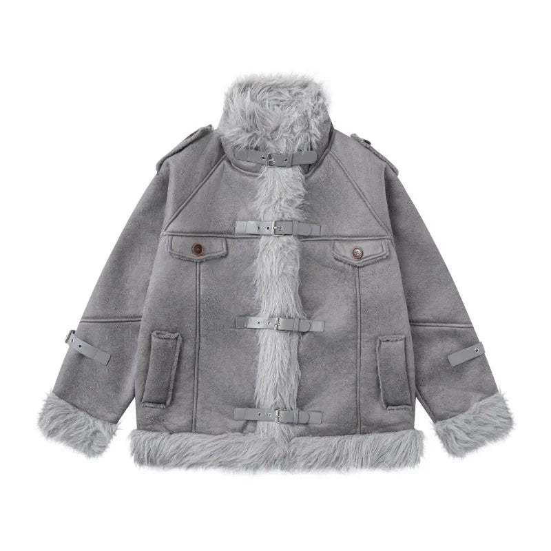 STORESDE Women Parkas 2026 New Autumn Winter Furry Lapel Suede Cotton Coat Retro Barn Button Front Warm Padded Jacket Cold Outerwear