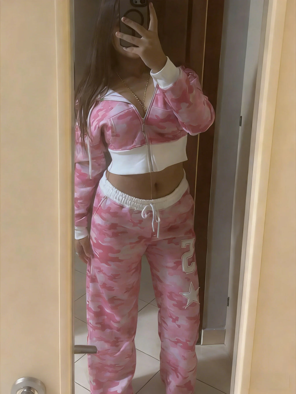 STORESDE Women Pink Camouflage Set 2026 Y2K Streetwear Female Sportswear Gym Workout American Hip Hop Hoodie Two Piece Set Tracksuit