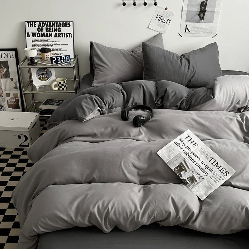STORESDE 3-piece double color duvet cover + pillowcase, bedding set, soft and breathable bedroom or guest room (without core)