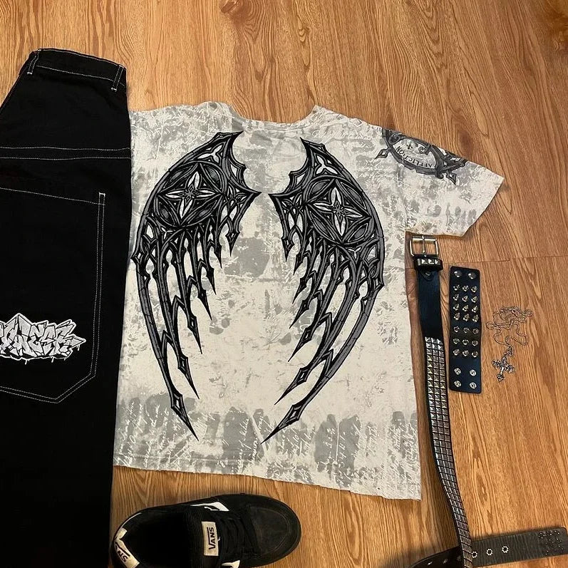 STORESDE Harajuku Wexwear Suit Graphic Embroidered Jeans Y2K Jeans Tracksuit T Shirt for Men Streetwear Black Skateboard Pants