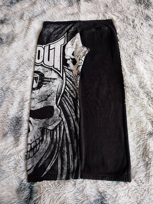 STORESDE New Black Design Sweatpants Men Skull Graphic Print Elastic Waist Wide Leg Streetwear Gothic Punk Style Y2k Casual Jogger Pants