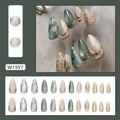 STORESDE 24pcs False Nails Glossy Green Summer Almond Fake Nail Tips Wearable Detachable Fashion Flower Print Press on Nails for Girl