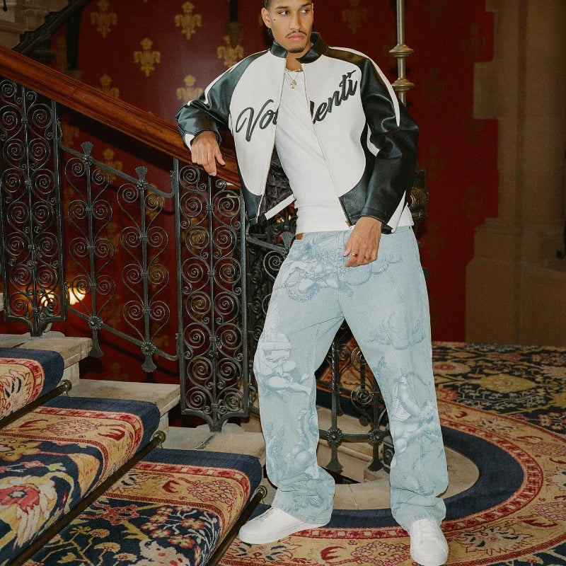 STORESDE Y2k Angel Baggy Jeans Retro High Street Cupids Arrow Men Women Pants American Hip Hop Streetwear Unisex Casual Straight Jeans