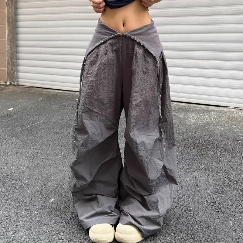 STORESDE Y2K Cargo Pants Women Streetwear Letter Diamond Baggy Sweatpants Harajuku White Wide Leg Joggers Summer Grunge Casual Trousers