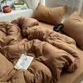 STORESDE Bedding Set Ins Ambiance Blue Coffee Grid Mixed With Washed Cotton Minimalist Four Piece Set Fitted Sheets Duvet Cover