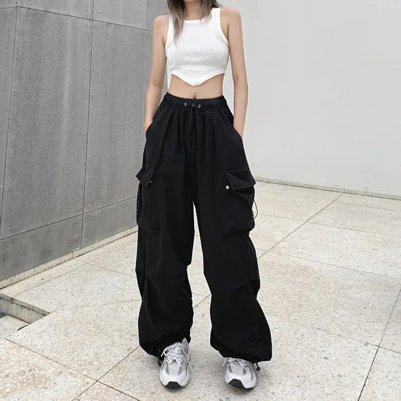 STORESDE American retro workwear casual pants women's summer versatile straight leg hanging feeling ankle tied pants loose wide leg pants