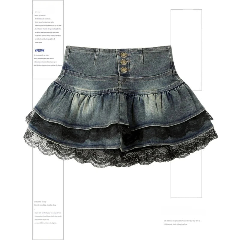 STORESDE Women's Blue Black Riveted Belt Denim Skirt Y2K Harajuku High Street Fashion 90s Sexy A-line Mini Skirt Summer Clothing 2026 New