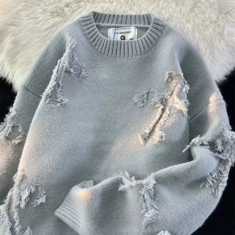 STORESDE American New Fashion Round Neck Long-sleeved Loose Sweater Sweater Jacquard Eye Pattern Hip Hop Popular Casual Couple Pullover