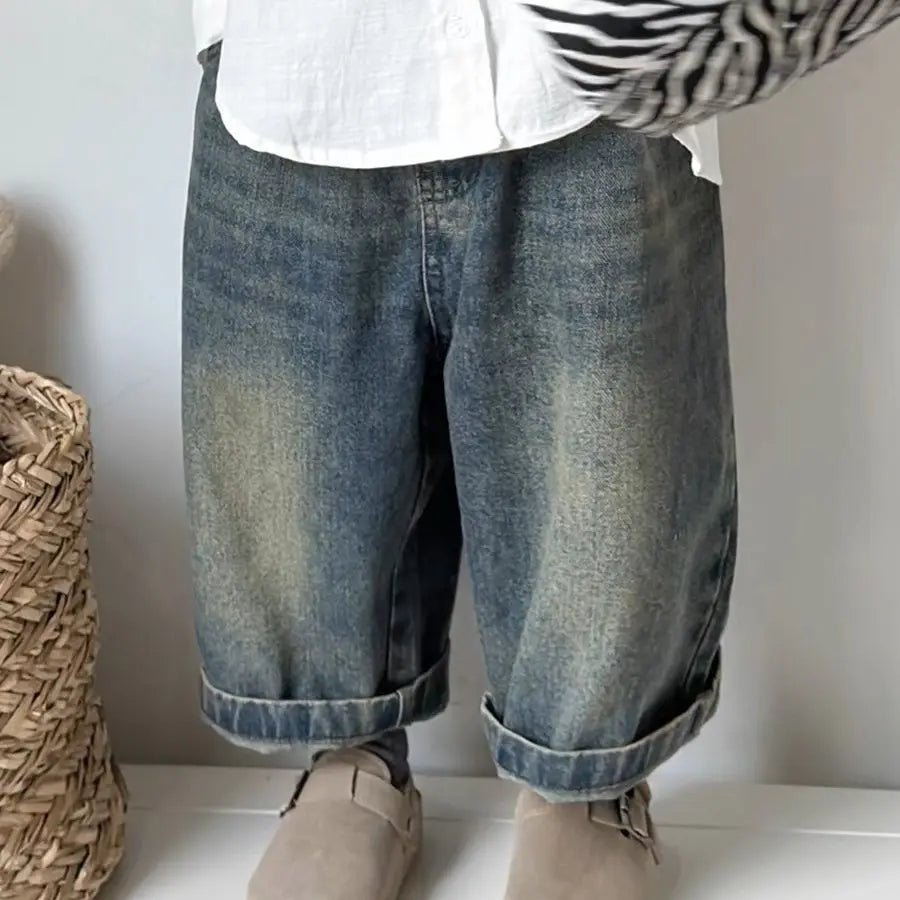 STORESDE Kids Wide Leg Pants New 2025 Spring Autumn Fashion Korean Casual Baggy Simple Style Jeans