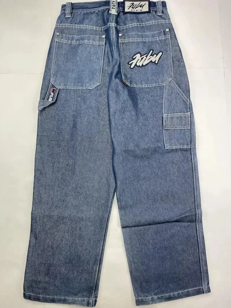 STORESDE 2025 New American Trend Retro Hip-hop Embroidery Pattern Baggy Jeans For Men And Women Y2K Harajuku Gothic Wide Pants Streetwear