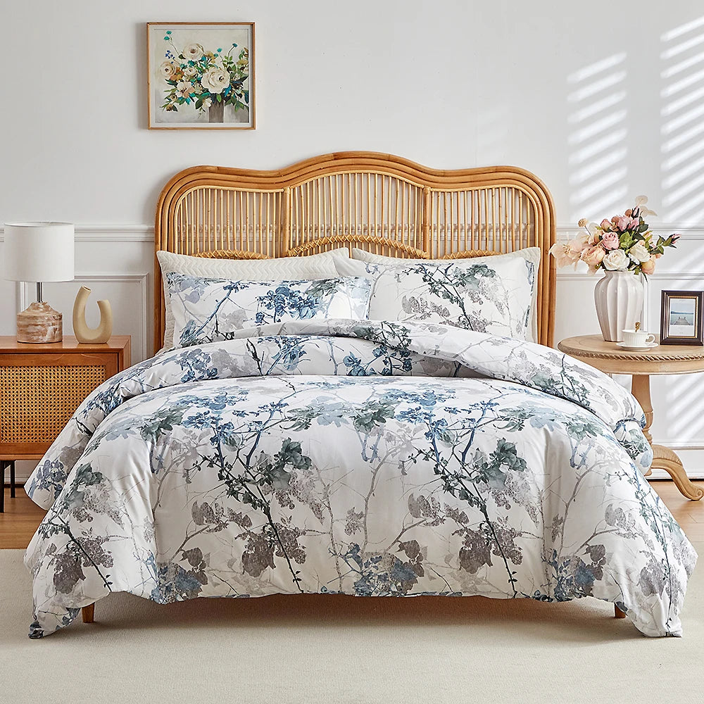 STORESDE Vintage Floral Printed Duvet Cover Set Soft Breathable Double Bed Bedding Set All Season Queen Size Quilt Cover and Pillowcases