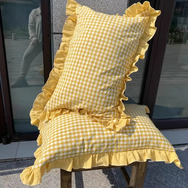 STORESDE Classic Plaid Pillowcase Cotton Japanese Simple Four-season One Pair Pillow Covers Decorative Bedding Textile Pillow Protector