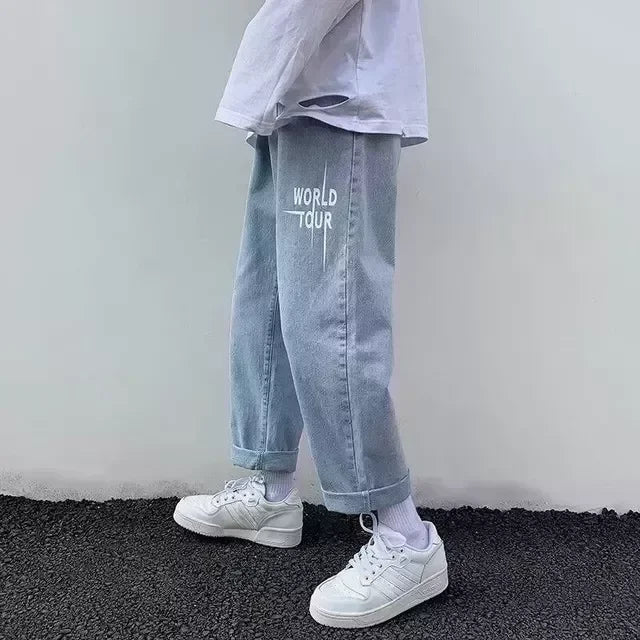 STORESDE Letter Print Baggy Jeans Women  High Street Vintage Hip Hop High Waisted Jeans Woman Casual Straight Wide Leg Women Jeans