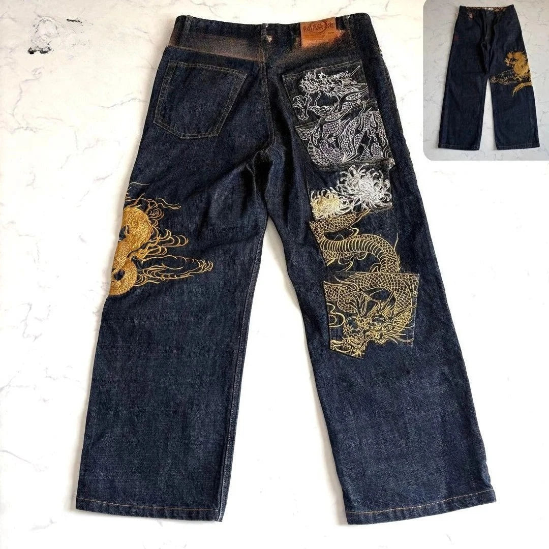STORESDE Japanese Retro Selvedge Jeans Man Y2K High-end Brand Natural Indigo Dip Dyeing Harajuku Mopping Pants