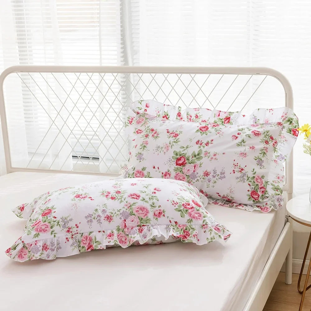 STORESDE Pastoral Cotton Thick Pillowcase, Printed Ruffle Cushion Cover, Pillow Cases, Bedding Pillowcase, Home Decor, 1 Pc