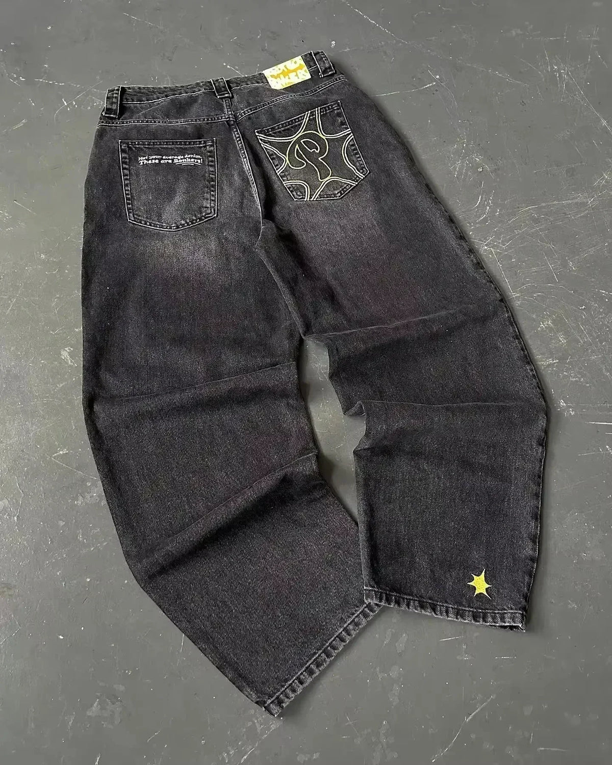 STORESDE American Street Trend Letter Embroidered Loose Jeans Men Harajuku Y2K New Hip Hop Oversized Wide-leg Pants Unisex Mopping Jeans