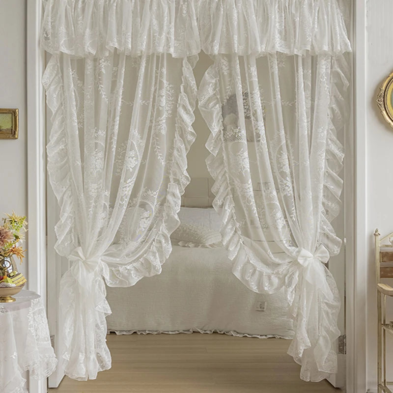 STORESDE French Rococo Vintage Lace Curtains For Bedroom Bay Window, Half Curtains, Korean Style Door Curtain,High-End Home Curtain Decor