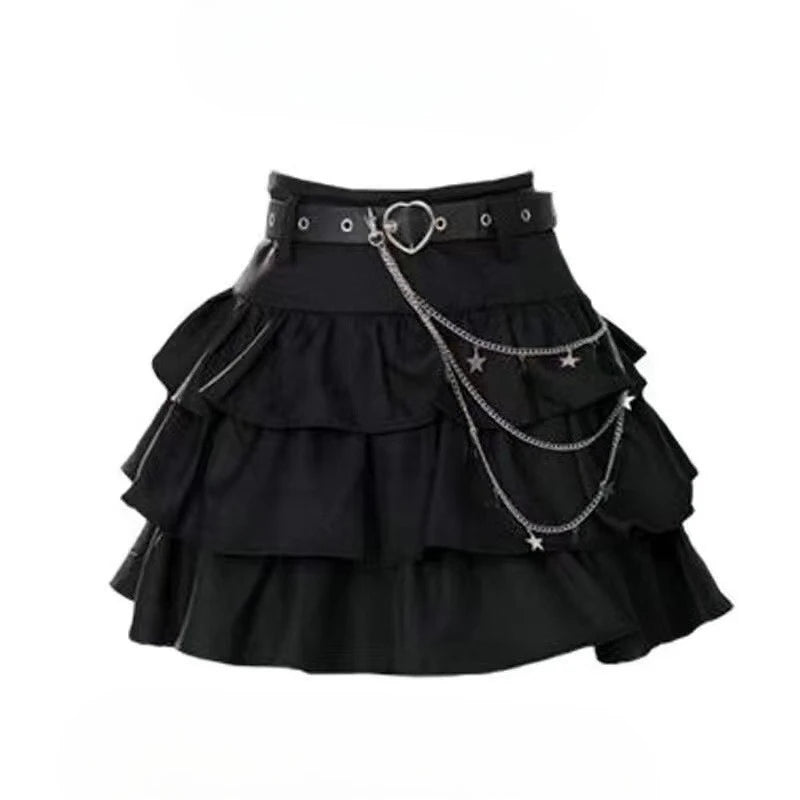 STORESDE Women's Blue Black Riveted Belt Denim Skirt Y2K Harajuku High Street Fashion 90s Sexy A-line Mini Skirt Summer Clothing 2026 New