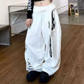 STORESDE American Retro Flame Letter Print Detachable Strap Scimitar Pants Jazz Casual Hip-Hop Loose Wide-Leg Fashion Jogging Sweatpants