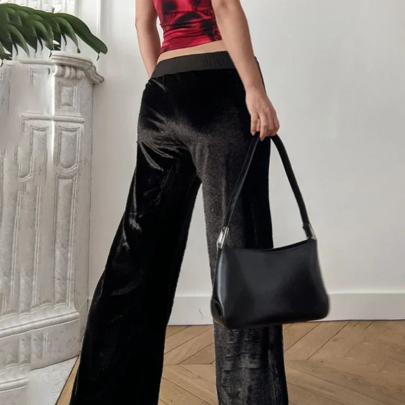 STORESDE Rhinestones Star Velvet Flared Pants Y2K Aesthetic High Waist Baggy Sweatpants Jogging Casual Basic Boot Cut Trousers