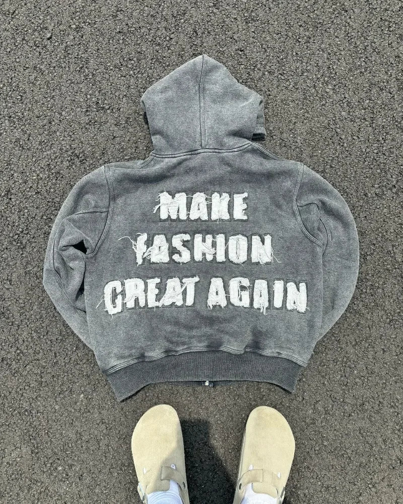 STORESDE Gothic New Fashion Oversized Letter Embroidered Patch Zipper Hoodie Men Y2K Harajuku Vintage Hip Hop Casual Couple Sweatshirt